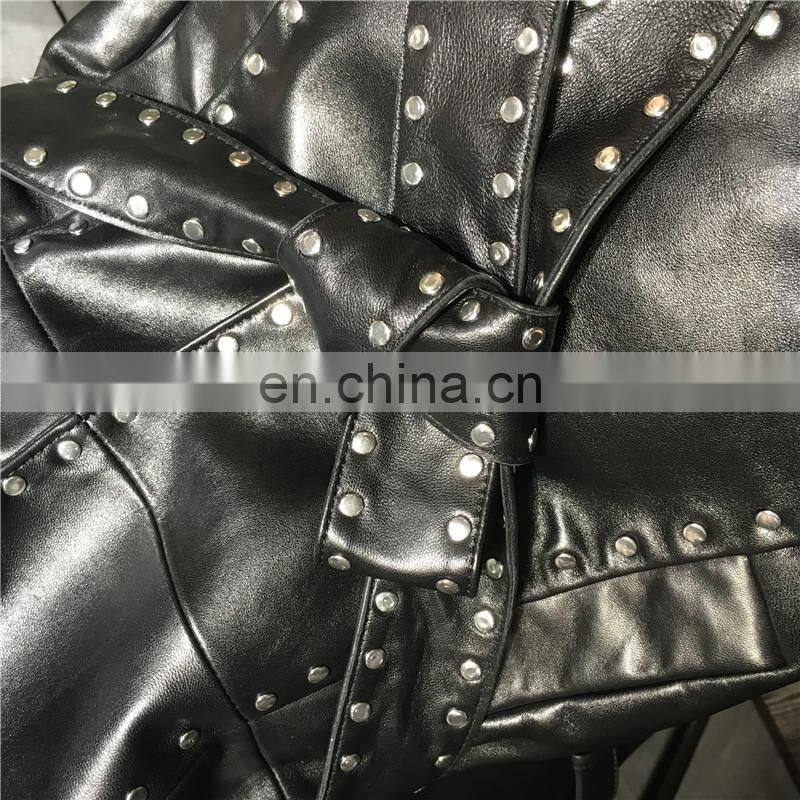 Fashion Classical Lady Windbreaker 100% Leather Jacket Semiformal Wear Ladies Long Leather Jacket