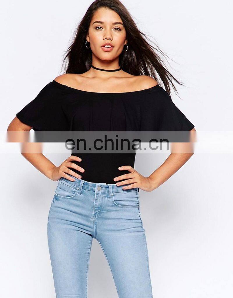 Summer season Latest fashion lady off shoulder blouse with ruffled layer design