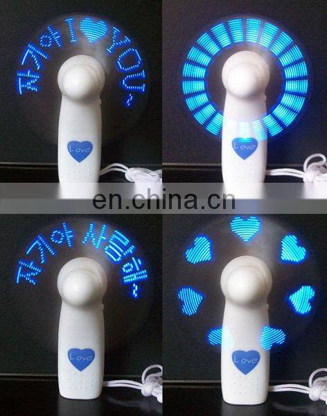 Good quality Mini portable usb led text message fan flash what you want for party/Christmas