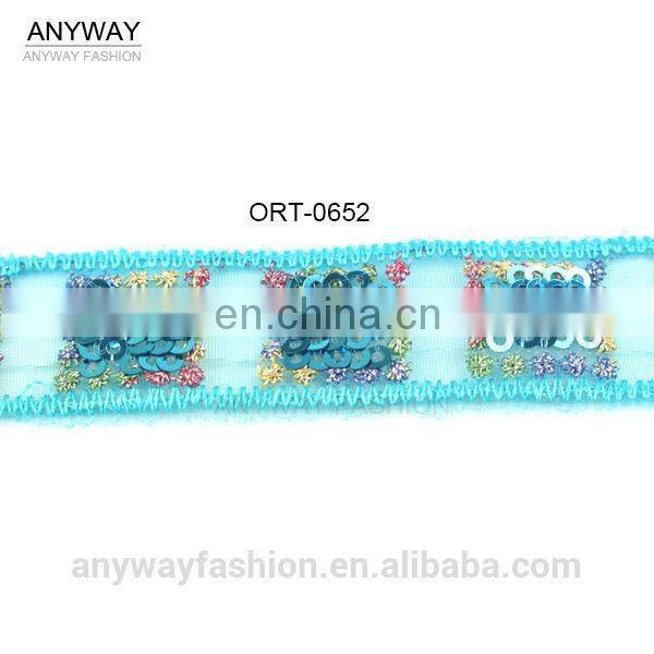 Sequined beaded woven lace ribbon