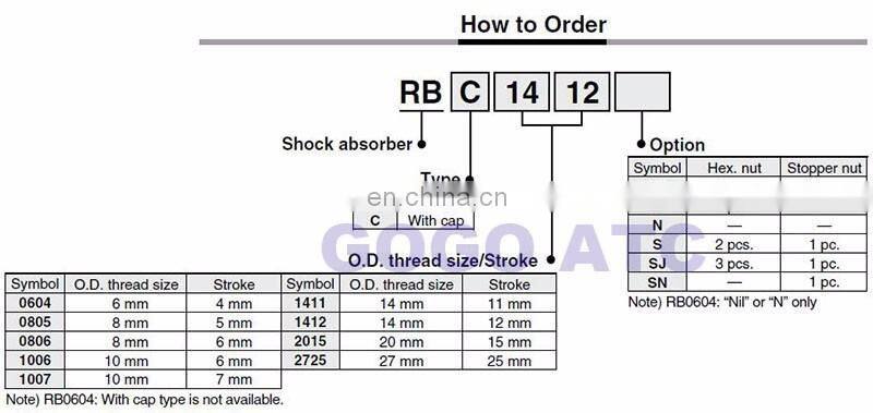 Pneumatic Air Cylinder Shock Absorber RB1412 O.D. thread size 14mm Stroke 12mm SMC type Buffers with cap