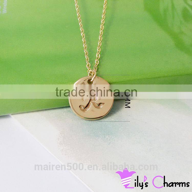 2015 New product Disc Personalized Script Initial Pendant Necklace