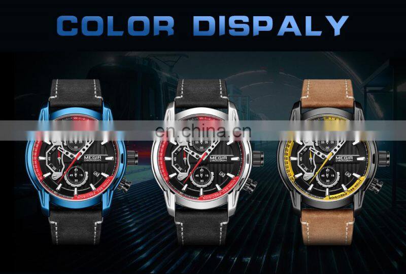 Megir 2104G Brands Quartz Watches for Mens Waterproof Clock Luxury Leather Wrist Watches Men