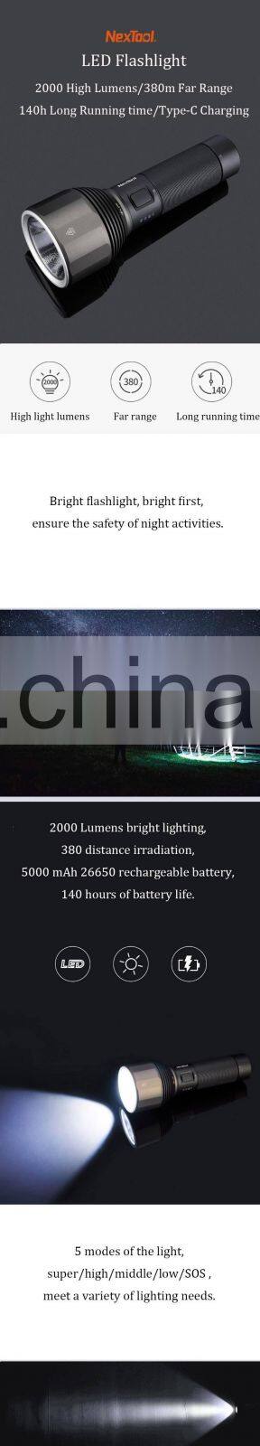 NexTool outdoor flashlight 2000lm 380m 5 Modes IPX7 Waterproof LED light Type-C Seaching Torch for Campi