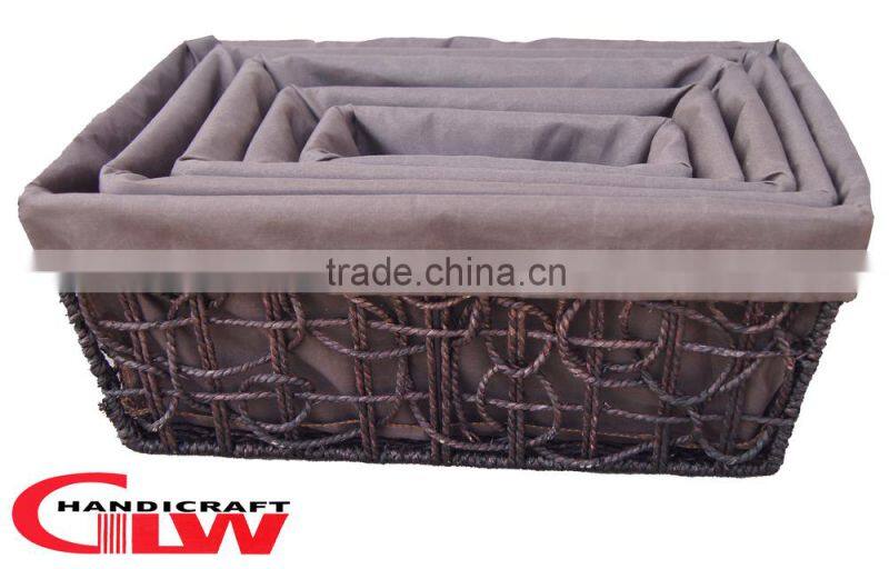 Seagrass decorative storage basket with liner,set of 5