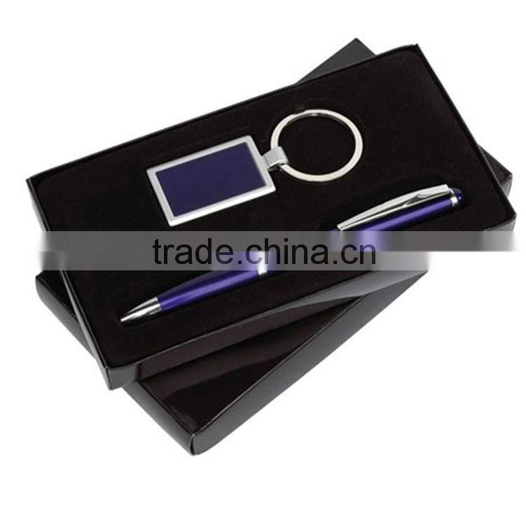 Elegant click pen ball point pen and plate key clip chain gift box