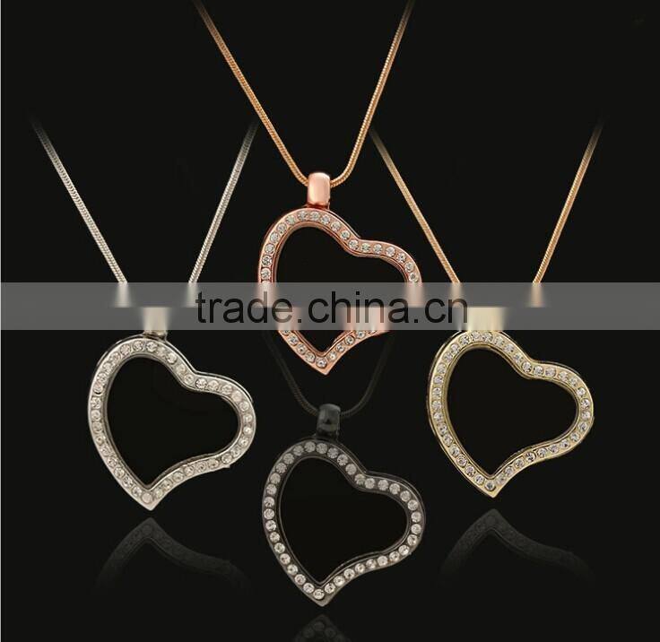 2015 new arrival colorful heart shaped floating lockets necklace