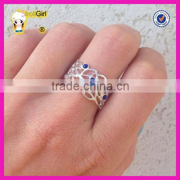 Hot sale beautiful lapis gemstone rings for women silver & gold plated hollow ring
