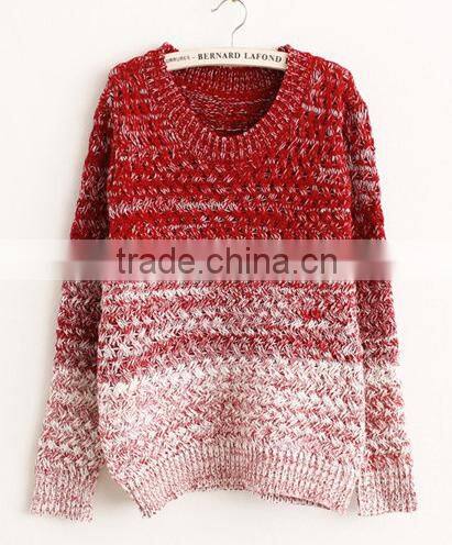 Gradual blending loose round neck sweater hedging women pullover