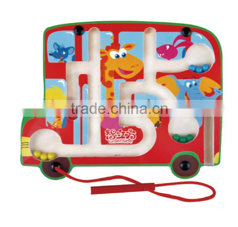 top selling kids red bus shape animal design games board metal beads educational toys magnetic building game