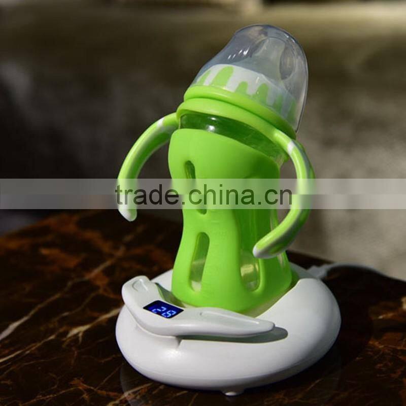 Imitating breast milk feeding design glass baby feeding bottle pink green bule color with temperature sensing base