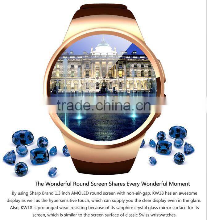 2016 smart watch new design CPU MTK2502C KW18 smart watch