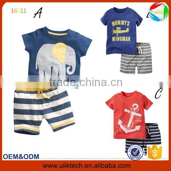 2016 Factory new fashion casual child clothes for 2 pieces summer baby boy clothing set wholesale kids clothes (ulik-SC078)