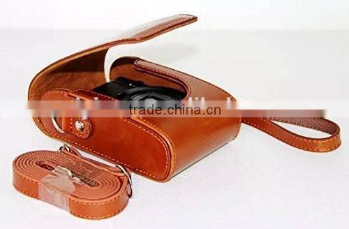 High Quality Handmade Leather Camera Case Pouch Bag with Shoulder Strap