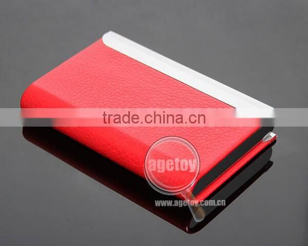 Lichee Pattern Red Leather Flannelette Lining Stainless Steel Promotional Metal Leather Credit Card Holders