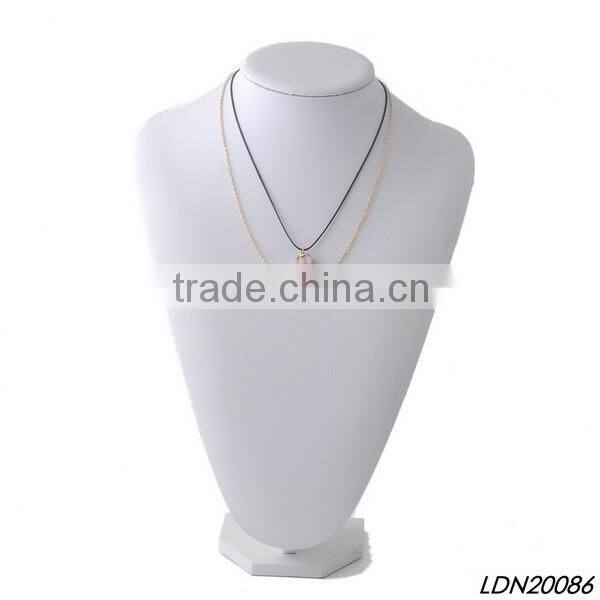 Lt.Amethyst druzy rope pendant necklace with gold necklace