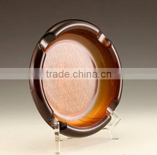 Handmade unique Vintage Amber Glass Ashtray Brown Horseshoe Good Luck engraved bottom design