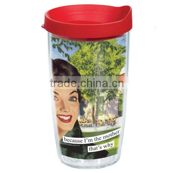 450ml/16oz BPA free plastic double wall tumbler with PVC sheet insert