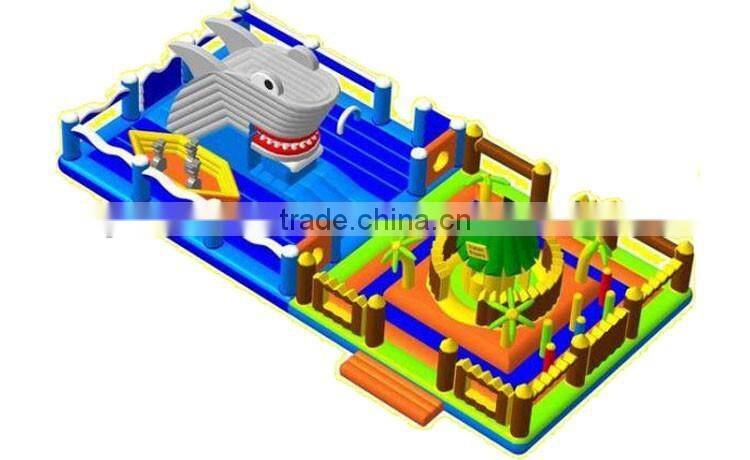 giant inflatable pirate ship playground,2 parts ocean park shark inflatable trampoline, pirate ship bouncy castle slide