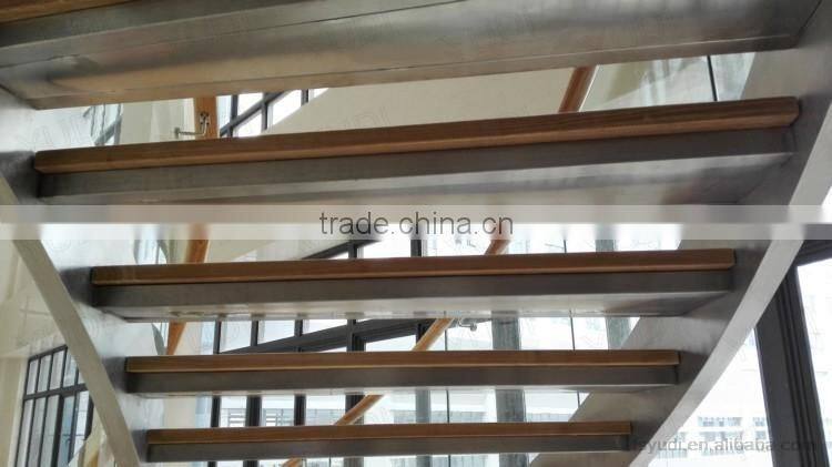 Office Building Commercial Wood Staircase Stainless Steel Framed