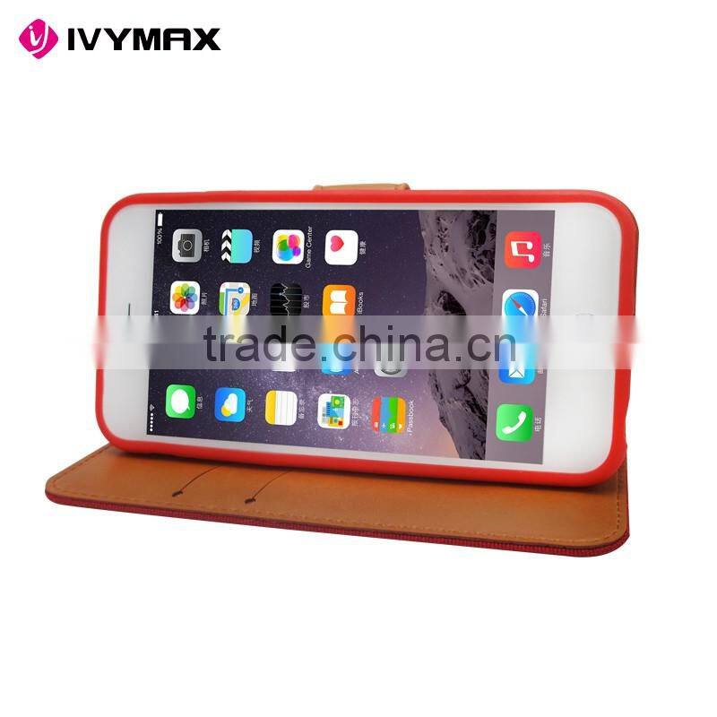 Wholesale dual color convas pouch case with credit card for iphone 6 folio flip case cover