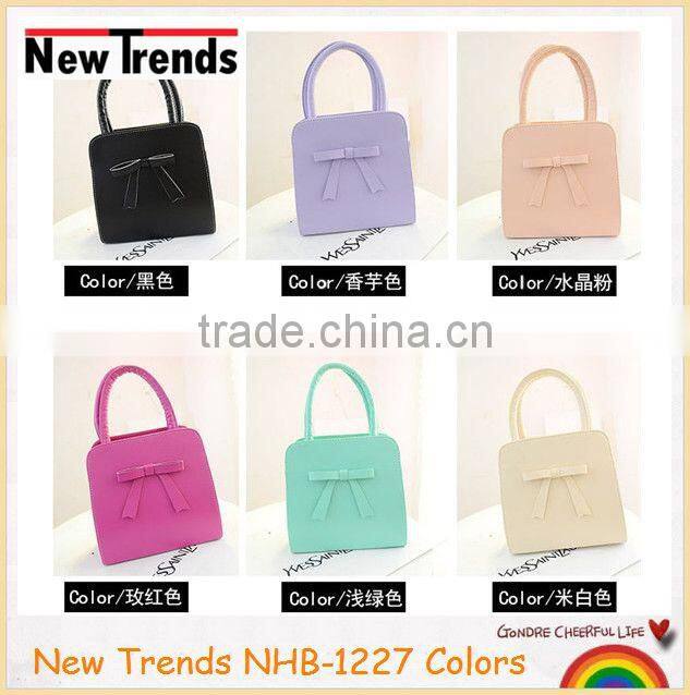 Fashion pastel pink bow PU handbag