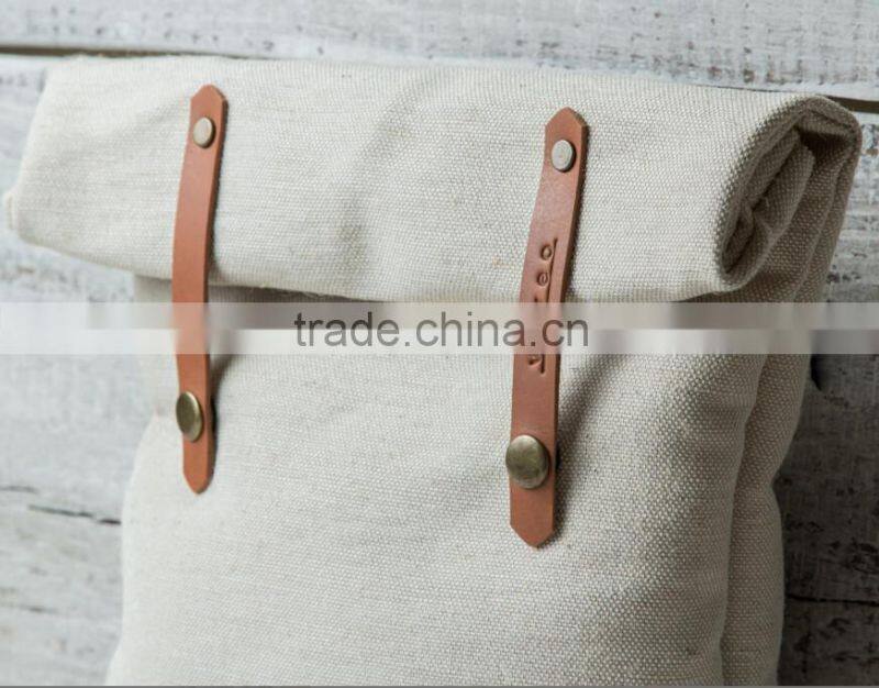 Personalized waxed canvas lunch bag with leather trim