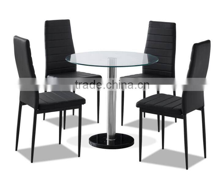 Modern Round Clear Glass Dinning Table Set With 4 Leather Chairs