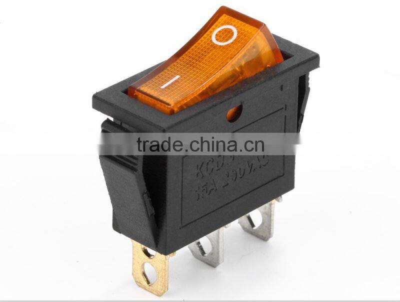 3 pin rocker switch with yellow light KCD-3