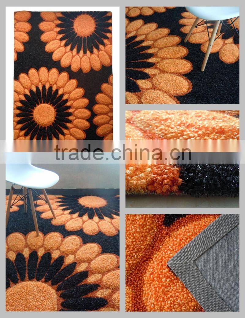 New design Orange colour 3D tufted carpets for home