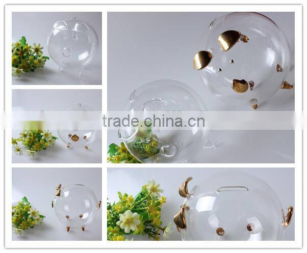 China manufacturer custom design hot sale piggy bank decorative clear borosilicate promotional glass home decoration