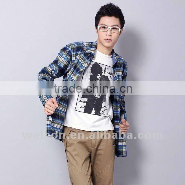 New 100% cotton chambray long sleeve famous brand name design fashion men's casual shirts