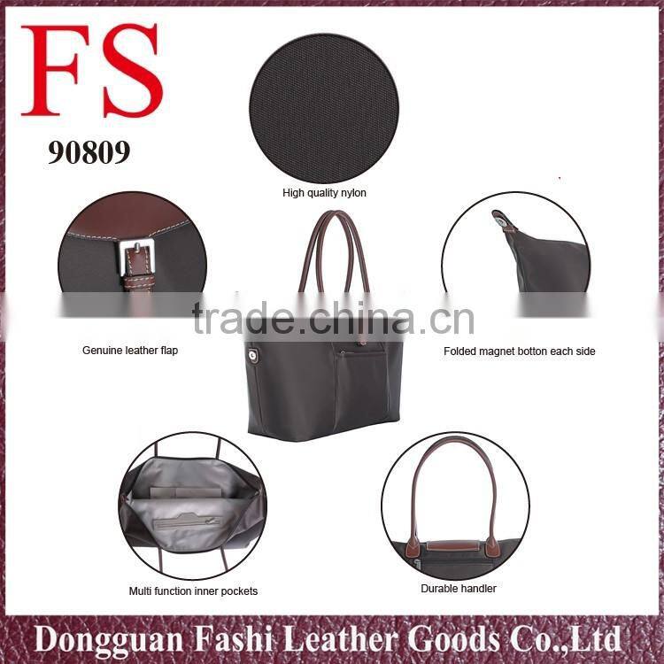 China supplier nylon waterproof ladies travel handbag with leather handbag shopping