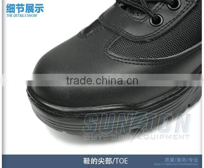 Full black cowhide full grain leather Tactical Boots with Zipper
