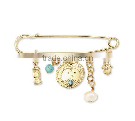 Baby Girl Newborn Gift carriage pin My Princess Hamsa Evil Eye Protect Gemstone crystal Jewelry