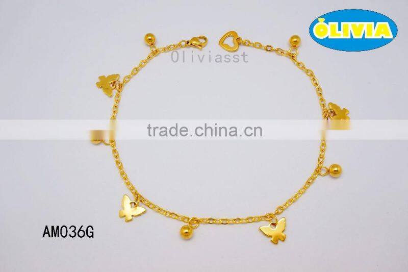 Olivia Jewelry Hot Sale Fashion Stainless Steel Gold Design butterfly jewelry Anklets