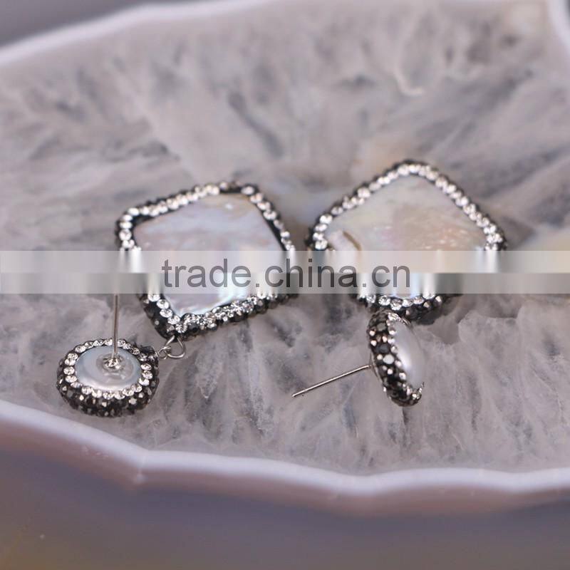 Natural Freshwater Pearl Earrings, with Crystal Zircon Paved Stud Pearl Gem Jewelry Earrings