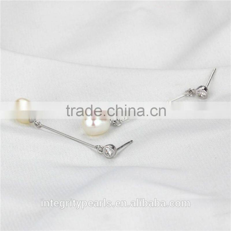 Fancy fashion white pearl earrings 8-9mm AAA drop long dangle pearl earring