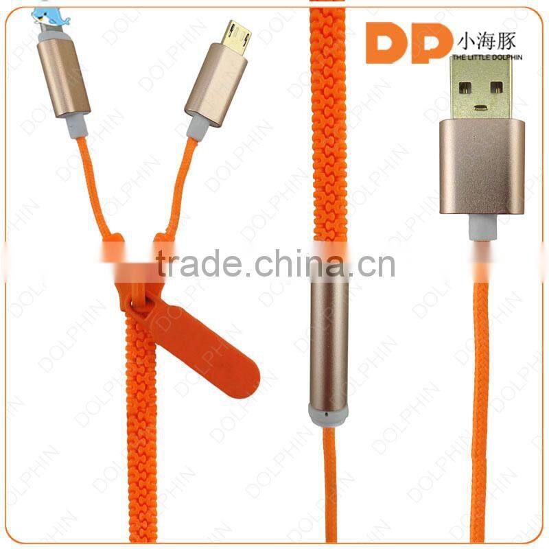 2 in 1 usb cable 2.0 data cable tangle free zipper usb cable for iphone 6
