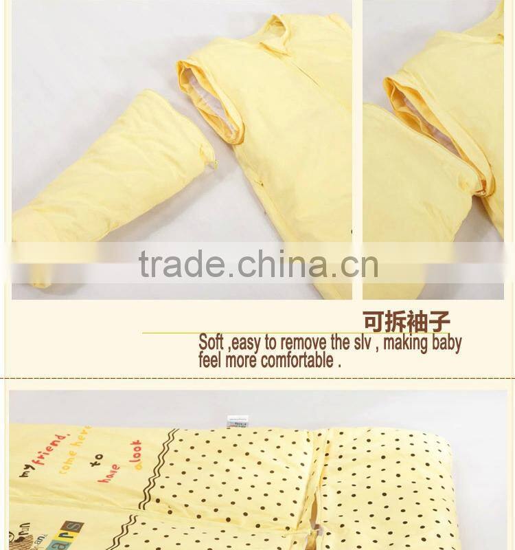 Children's 100% cotton baby sleeping bag detachable sleeve and detachable cotton fillings quilt for four seasons yellow color
