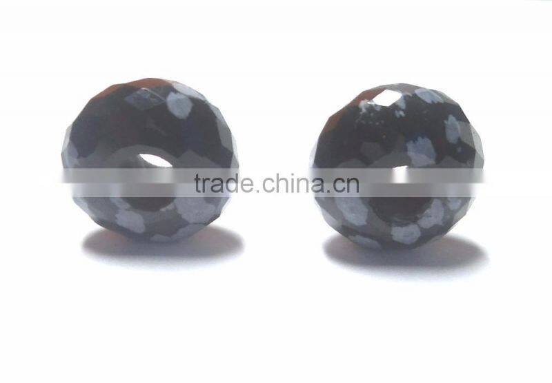 Natural Snowflake Obsidian Faceted Handmade Roundel Big Hole Beads