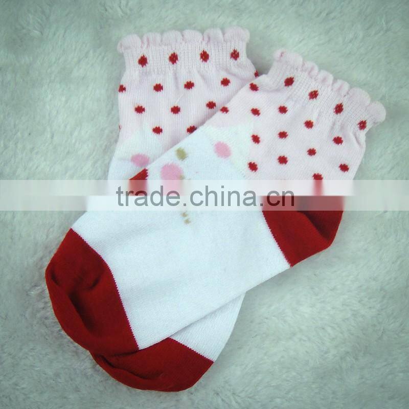 cotton baby sock with white and red color ,wholesale children sock,cute cat,drop style