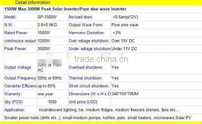 1500w DC12V-AC110V solar inverter original factory
