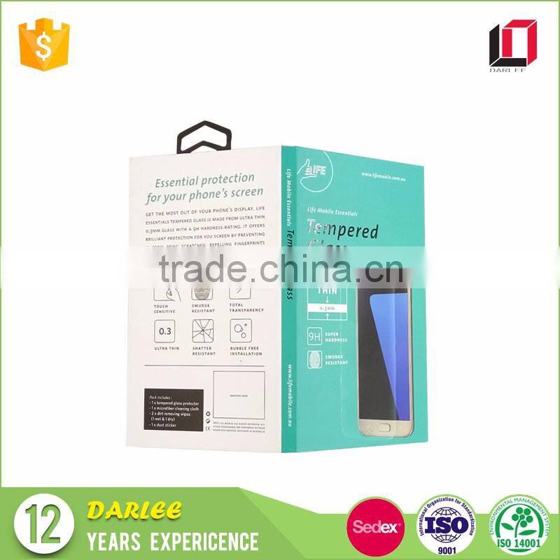 Hot selling paperboard retail flip lid custom screen protector tempered glass package with handle