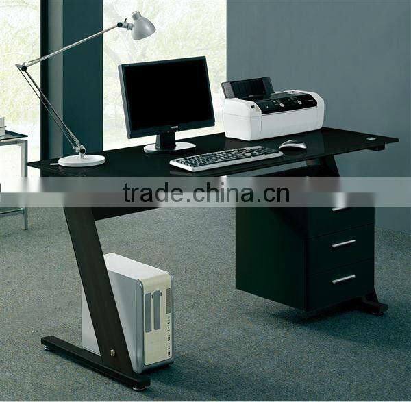Black White Glass Computer Desk PC Table Home Office and with Filing Cabinet