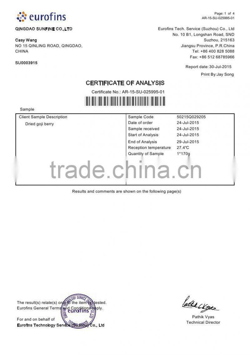 Wholesale red Chinese bulk goji berries with low price
