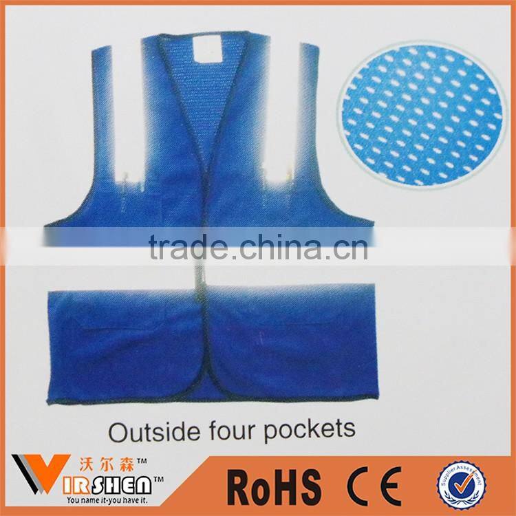 Cheap adjustable polyester mesh blue hi vis reflective safety vest