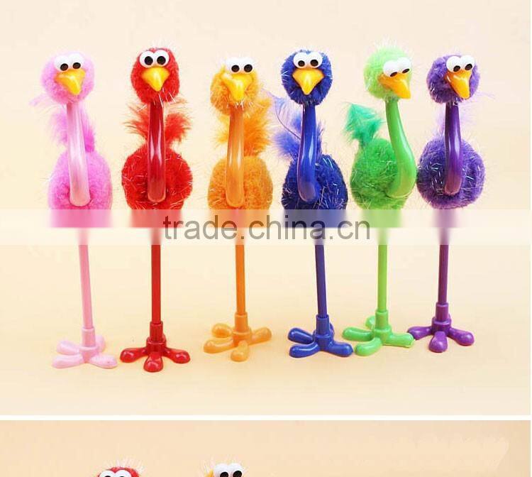 promotional wholesale cheap funny cartoon school office stationery mini plastic ostrich roller ball point pen