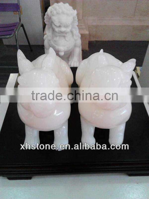 hand carved natural stone white jade rabbit statue