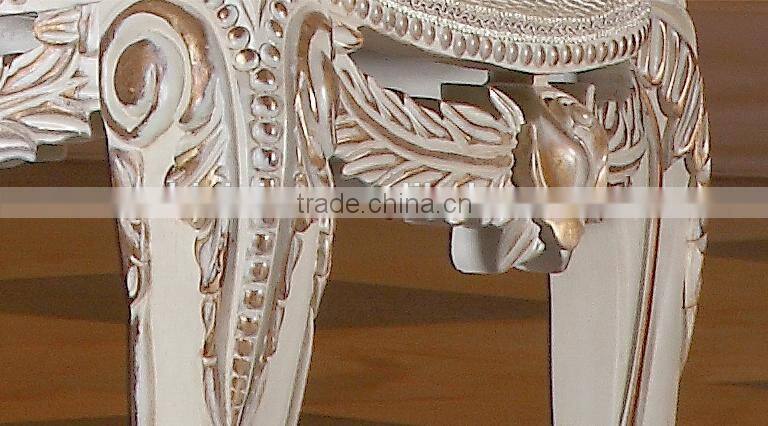 French style solid wood flower hand carving antique finished whith color fabric dining side chair